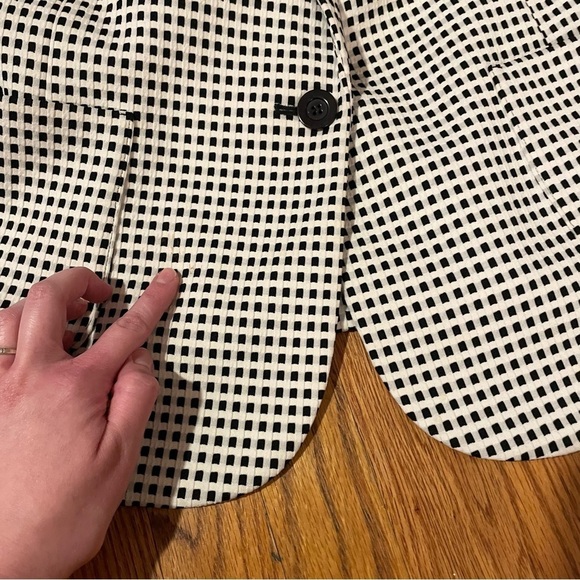 TALBOTS Plus Size Textured Checked Blazer Cream Black Check One Button Jacket 1X - Picture 16 of 16